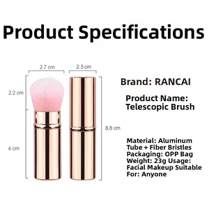 Size specifications of rose gold retractable makeup brush with dimensions in cm