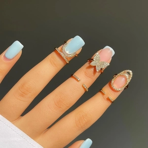 Exquisite gold-plated nail ring set with cubic zirconia and butterfly motifs for women