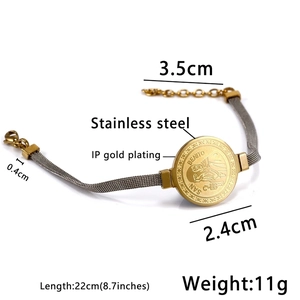 Saint Benedict medal bracelet in 18K gold plated stainless steel mesh watch band style