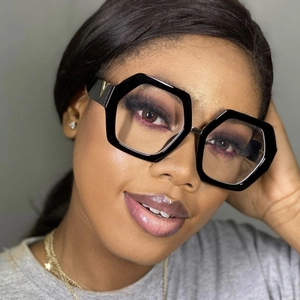 Women Hexagonal Anti Blue Light Glasses Fashion Large PC Frame Metal Decorative Optical Eyewear