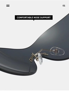 Close-up of comfortable nose support with polished metal and transparent pads on sunglasses