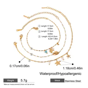 Size chart for shell pearl bracelet showing 17cm length and waterproof stainless steel specs