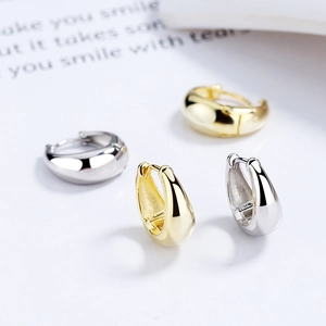 Orecchini a cerchio a goccia in argento S925 minimalisti in oro e argento lucido