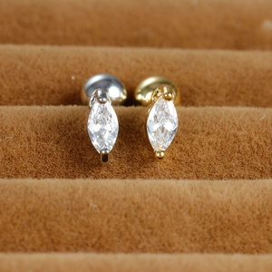 Stainless Steel Marquise Cut Zircon Ear Cartilage Stud Earrings Ball Screw Back Small Minimalist Piercing For Women