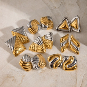 Two-tone geometric earrings in gold and silver finish, stainless steel fashion jewelry