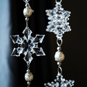 Transparent acrylic snowflake ornament with faux pearls for Christmas tree decoration