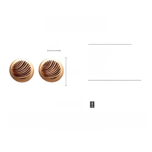 Detail view of 2cm gold geometric round earrings with textured wave pattern in copper