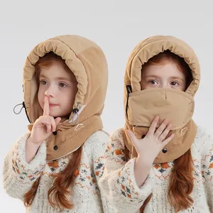 Kids Winter Balaclava Hat Fleece Lined Corduroy Windproof Warm Neck Warmer Face Mask Hood For Boys Girls