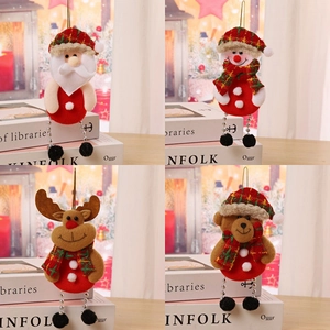 Plush Christmas tree ornaments featuring Santa, snowman, elk and bear with long legs