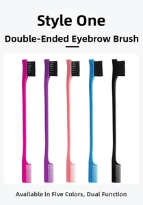 Five dual-ended eyebrow brushes in assorted colors with nylon bristles and fine combs
