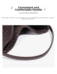 Detail of hand-woven brown tote bag showing durable handle connection and texture