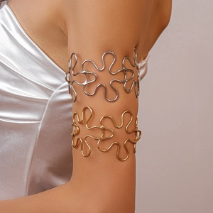 Chic hollow flower design gold and silver metal upper arm cuff for a stylish minimalist look