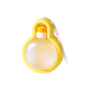 Portable pet water bottle with foldable bowl and hanging rope for dogs and cats walking