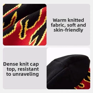 Detail view of flame knit beanie showing soft fabric texture and premium stitching quality