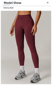 High-waisted seamless fitness leggings in cherry red color for women's yoga and gym