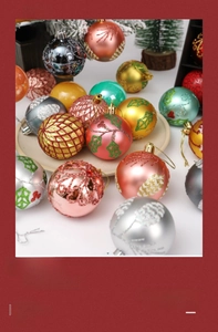 Detailed view of 12-piece assorted 6cm Christmas ball ornaments with glitter and hand-painted patterns
