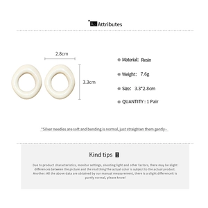 Detailed size chart for minimalist geometric cream resin earrings with silver needles