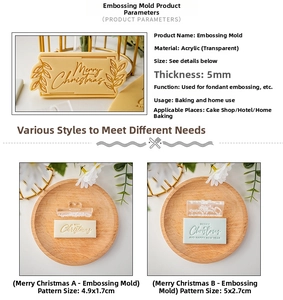 Detail view of acrylic Merry Christmas fondant stamps with precise size measurements