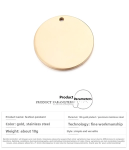 Detailed view of polished 18K gold plated stainless steel round pendant for jewelry DIY