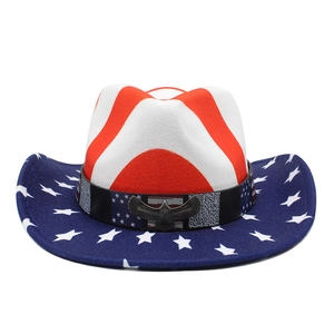 Western cowboy hat with American flag stars and stripes pattern and eagle emblem