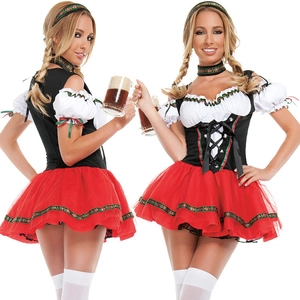 Oktoberfest Costume Women German Traditional Dirndl Dress Red Black White Beer Maid Party Outfit Cosplay Clothing