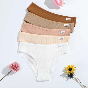 Ribbed Cotton Elastane Women Panties Breathable Low Waist Solid Color Comfort Briefs For Girls Stretchy Underwear