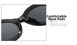 Detail shot of the integrated comfortable nose pads on black oversized round sunglasses