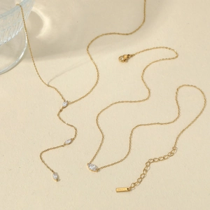 Marquise Zirconia Necklace 304 Stainless Steel Minimalist Sparkling Water Drop Elegant Jewelry For Women