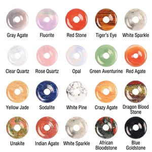 Natural Stone Donut Pendant Ping An Kou Circular Crystal Agate For DIY Jewelry Necklace Making Polished Healing Gemstone