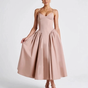 Robe Maxi Cami Femmes Viscose Dos Lacé Corset Plissé Ourlet Évasé Élégant Fête Soirée Sans Manches Uni