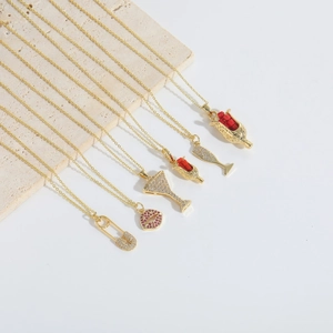 Fashionable gold goblet and cocktail pendants with zircon pavé necklace for women