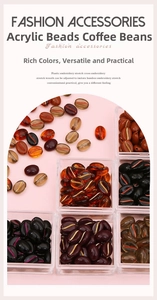 Close-up of assorted acrylic coffee bean beads with gold details for DIY jewelry
