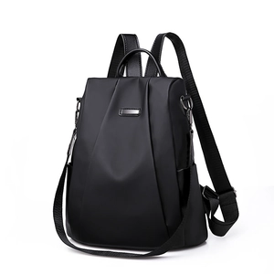 Fashionable black Oxford fabric backpack for women with adjustable straps and front flap