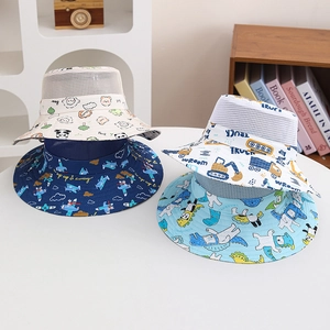 Kinder Sonnenhut mit Mesh und breiter Krempe mit niedlichen Cartoon-Tiermotiven