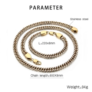 Men Cuban Chain Necklace And Bracelet Stainless Steel Sand Surface Hip Hop Streetwear Style Two Tone Black Oxidized Finish
