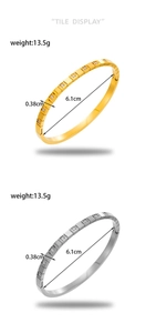 Detail view of geometric tile bracelets with white zircon inlay and 6.1cm diameter