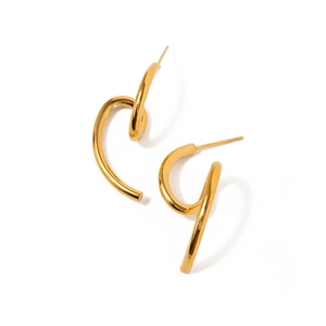 Abstract curved 18k gold-plated stainless steel earrings with minimalist geometric lines