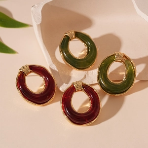 Geometric Hoop Earrings Resin Alloy Vintage Retro Style With Silver Earring Post For Women Simple Elegant Jewelry