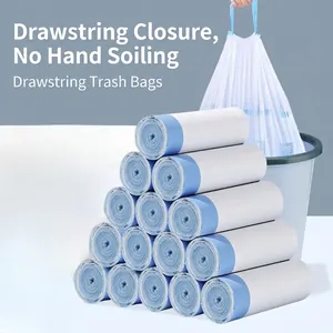 Thickened Drawstring Trash Bags HDPE Plastic Automatic Closure Leakproof High Toughness Garbage Bags For Kitchen Bathroom Home