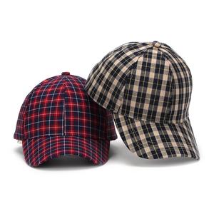 Classic plaid baseball caps in red and beige check patterns for sun protection