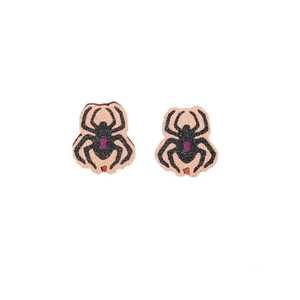 Gothic Halloween spider stud earrings with black velvet texture and purple glitter accents