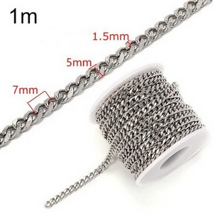 1m Silver stainless steel chain links 7x5mm for DIY jewelry making accessories