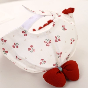Cappello da sole per neonati a fiori con fiocco rosso e tesa ondulata 5-18 mesi