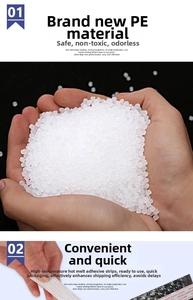 Macro shot of pure PE raw material granules and self-adhesive high-temperature melt glue strip