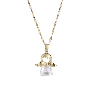 Collier ange minimaliste doré avec un pendentif en cristal clair pour femme