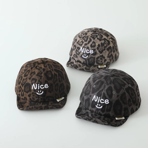 Toddler leopard print soft brim baseball caps with 'Nice' embroidery in three colors