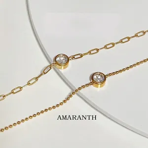 Minimalist Single Cubic Zirconia Bracelet Titanium Steel 18K Gold Plated Bezel Setting Paperclip Chain Jewelry For Women