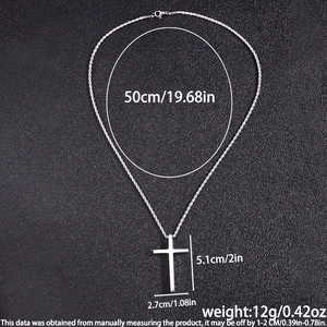 Detailed size specifications for the stainless steel cross pendant necklace with measurements