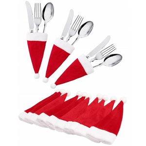 Mini Christmas Hat Cutlery Holders Brushed Fabric Table Decor Wine Bottle Covers Holiday Party Supplies