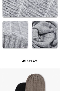Detailed close-up of knit wool texture and stitching on winter beanies in various colors